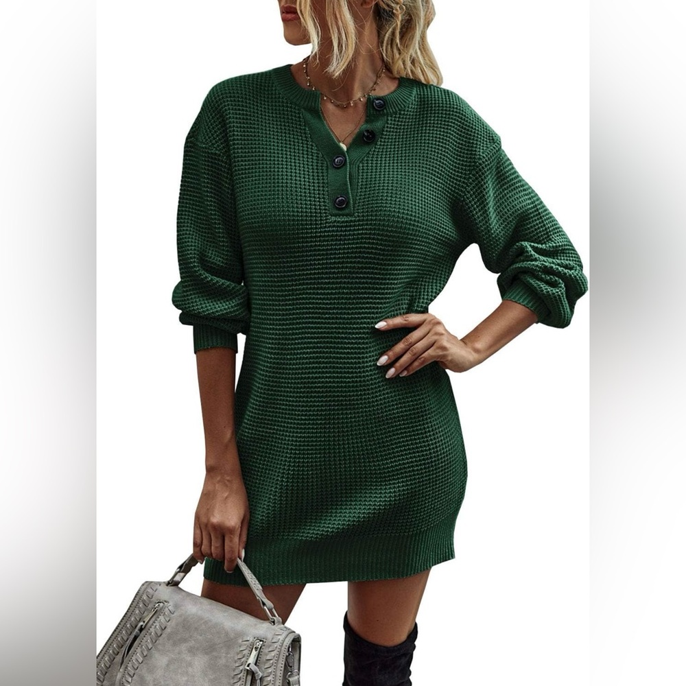 Women's Hunter Green Thick Cable Knit Sweater Midi Dress Size S
